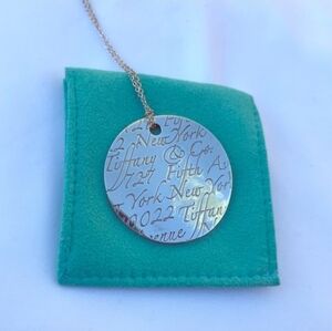 Tiffany & Co 925 Sterling Silver New York Wavy Disc Pendant Necklace 16.25" 9g